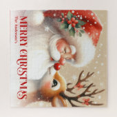 Adorable Santa Rudolph Personalized Holiday Puzzle ジグソーパズル (横)