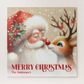 Adorable Santa Rudolph Personalized Holiday Puzzle ジグソーパズル (縦)