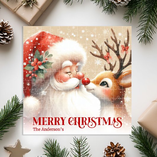 Adorable Santa Rudolph Personalized Holiday Puzzle ジグソーパズル