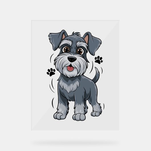 Adorable Schnauzer Pup Illustration With Big Eyes アクリルサイン (正面)