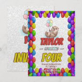Adorable Sea Otter Birthday Invite 招待状 (正面/裏面)