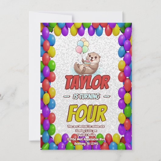 Adorable Sea Otter Birthday Invite 招待状 (正面)