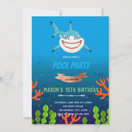 Adorable Shark Birthday Invite 招待状 (正面)