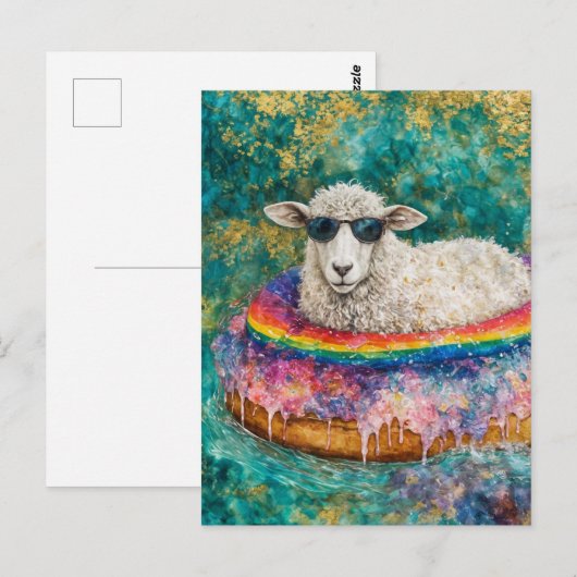 Adorable Sheep on a Float Trip ポストカード (正面/裏面)