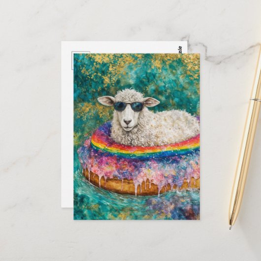 Adorable Sheep on a Float Trip ポストカード (正面/裏面インサイチュ)