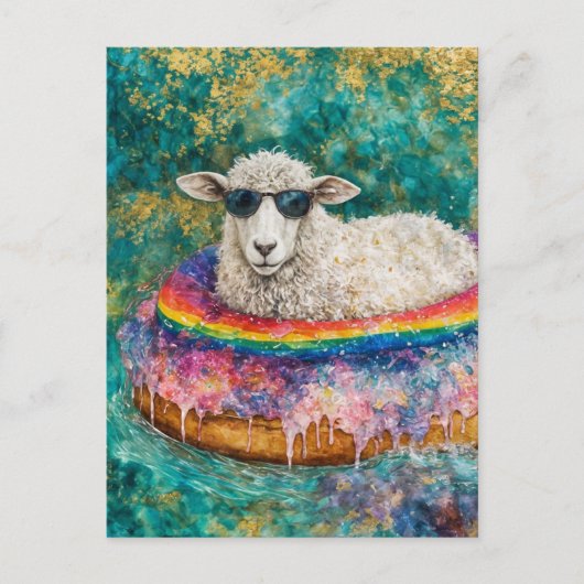Adorable Sheep on a Float Trip ポストカード (正面)