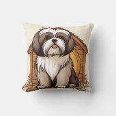 Adorable Shih Tzu Dog House Cartoon クッション (正面)