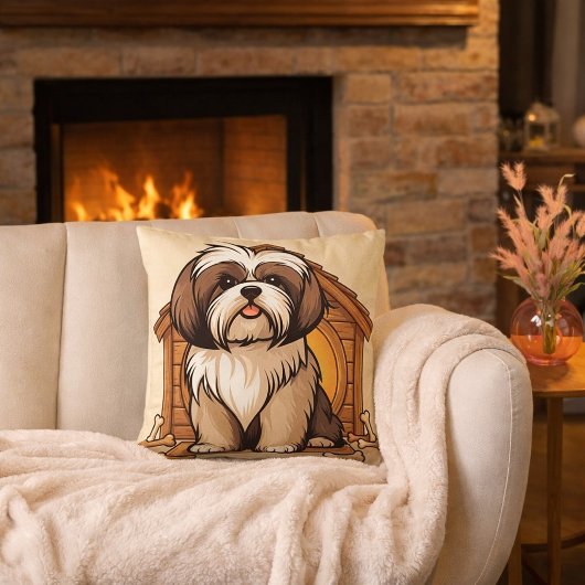 Adorable Shih Tzu Dog House Cartoon クッション