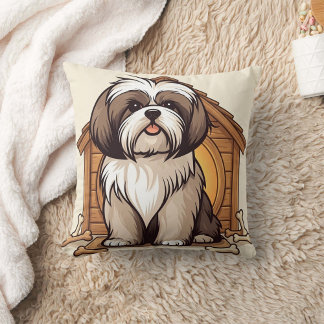 Adorable Shih Tzu Dog House Cartoon クッション