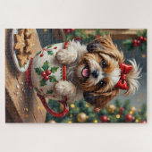 Adorable Shih Tzu Dog in Christmas Mug Cozy Art ジグソーパズル (横)
