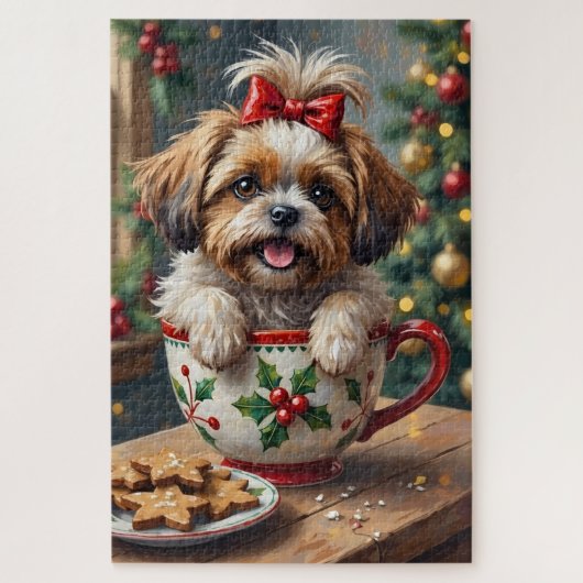 Adorable Shih Tzu Dog in Christmas Mug Cozy Art ジグソーパズル (縦)