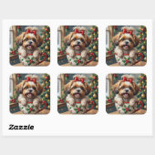 Adorable Shih Tzu Dog in Christmas Mug Cozy Art スクエアシール (シート)