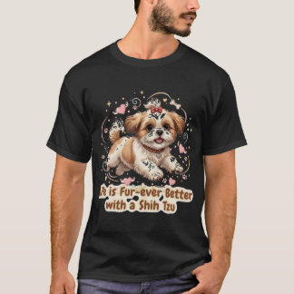 Adorable Shih Tzu Dog Joyful Mid-Leap Design Tシャツ