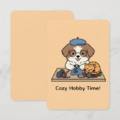 Adorable Shih Tzu Knitting with Cat Companion Card サンキューカード (正面/裏面)