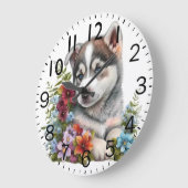 Adorable Siberian Husky Puppy Dog ラージ壁時計 (傾斜)