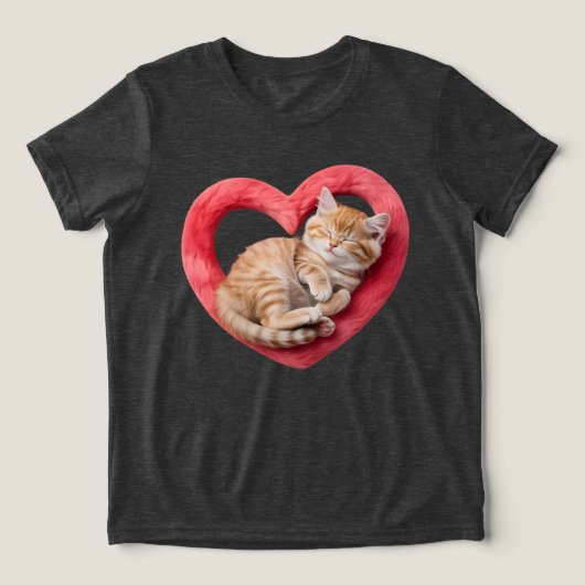 Adorable Sleeping Cat Furry Heart トライブレンドＴシャツ (デザイン正面)