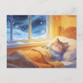 Adorable Sleeping Cat Winter Snow Outside ポストカード (正面)