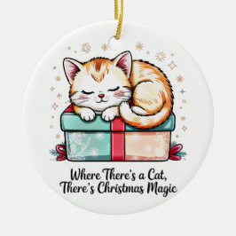 Adorable Sleeping Kitten Christmas Holiday Keepsak セラミックオーナメント