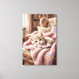 Adorable Sleeping Kitten on Teddy Bear Oil Paintin キャンバスプリント