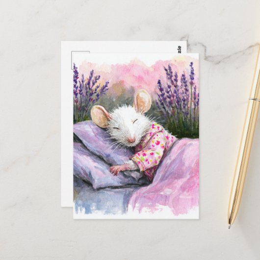 Adorable Sleeping White Mouse ポストカード (正面/裏面インサイチュ)