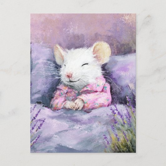 Adorable Sleeping White Mouse in PJs ポストカード (正面)