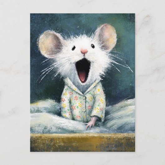 Adorable Sleepy White Mouse in PJs  ポストカード (正面)