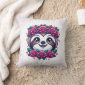 Adorable Sloth with Floral Crown クッション (ブランケット)