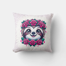 Adorable Sloth with Floral Crown クッション