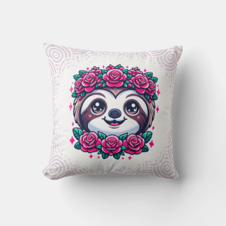 Adorable Sloth with Floral Crown クッション
