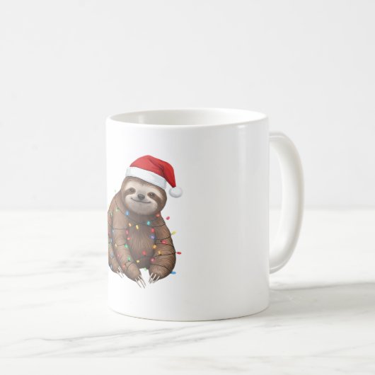 Adorable Sloth Wrapped in Holiday Lights Classic T コーヒーマグカップ (正面右)