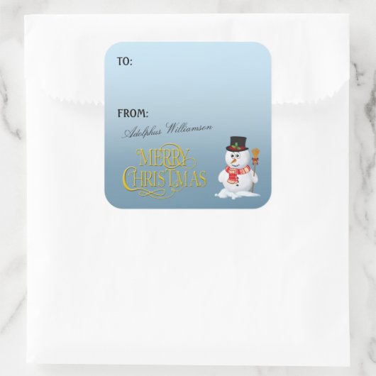 Adorable Snowman2 Christmas Gift Label スクエアシール (バッグ)