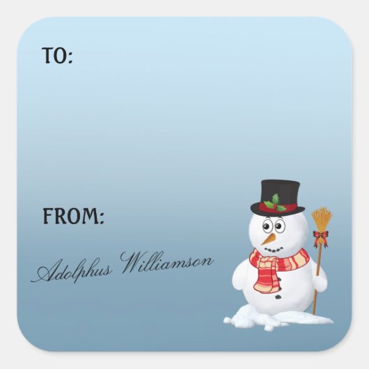 Adorable Snowman Christmas Gift Label スクエアシール (正面)