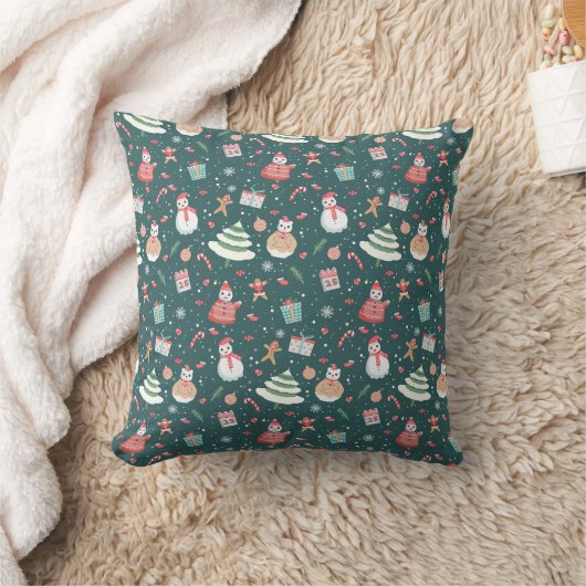 Adorable Snowman Christmas Pattern クッション (ブランケット)