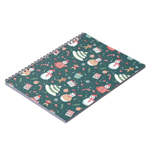 Adorable Snowman Christmas Pattern ノートブック (左側)