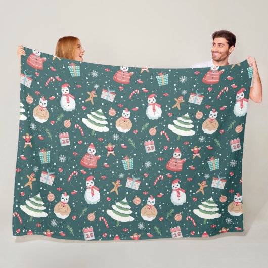 Adorable Snowman Christmas Pattern フリースブランケット (インサイチュ)