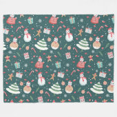 Adorable Snowman Christmas Pattern フリースブランケット (正面(横))