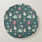 Adorable Snowman Christmas Pattern ラウンドクッション (裏面)