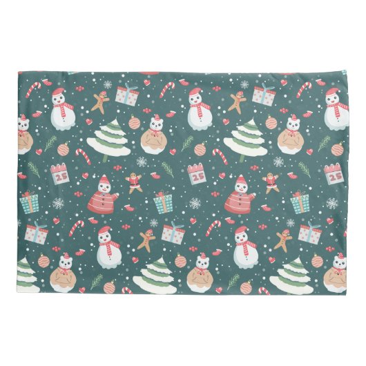 Adorable Snowman Christmas Pattern 枕カバー (裏面)