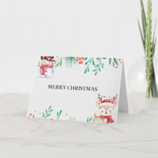 Adorable Snowman & Reindeer Blank  サンキューカード