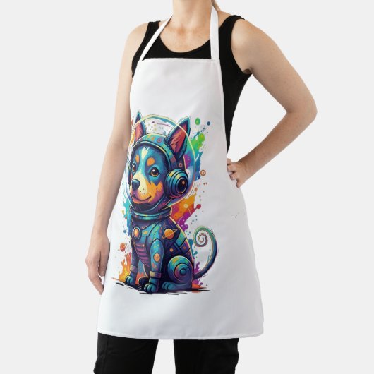 Adorable space pup in a retro astronaut suit エプロン (インサイチュ)