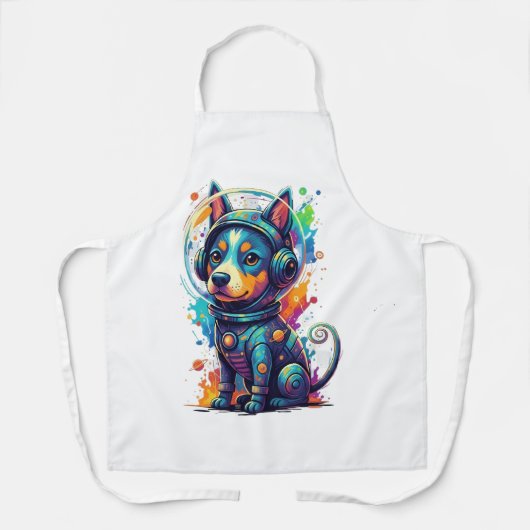 Adorable space pup in a retro astronaut suit エプロン (正面)