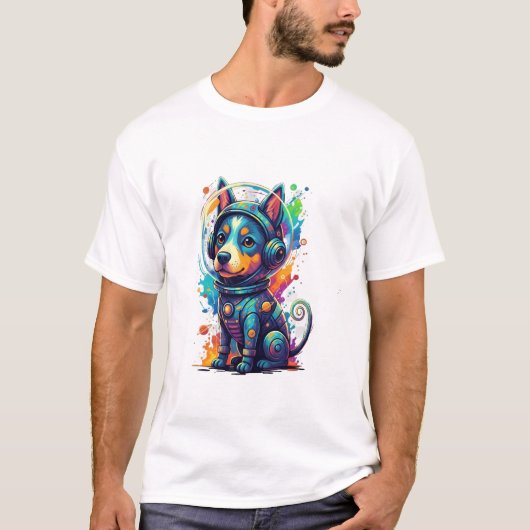 Adorable space pup in a retro astronaut suit tシャツ (正面)