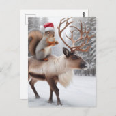 Adorable Squirrel Santa and the Reindeer ポストカード (正面/裏面)