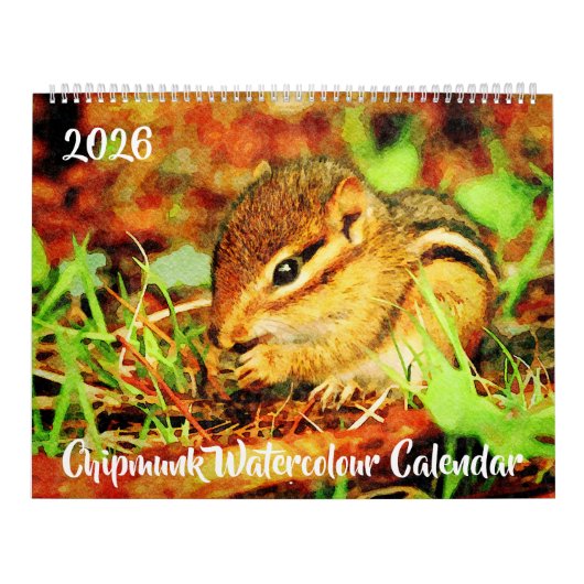 Adorable Striped Chipmunks Wildlife Watercolor Art カレンダー (カバー)
