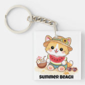 Adorable Summer Beach Cat  キーホルダー (正面)