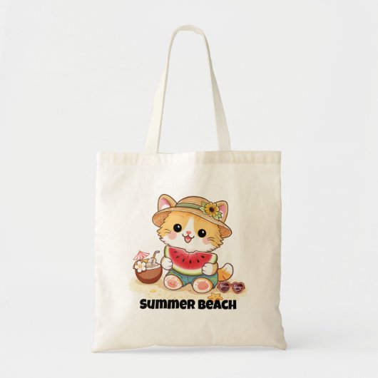 Adorable Summer Beach Cat  トートバッグ (正面)
