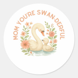 Adorable Swan Mom Mother's Day ラウンドシール