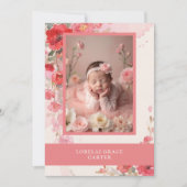 Adorable Sweet Pastel Coral Floral Photo Baptism  招待状 (正面)