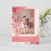 Adorable Sweet Pastel Coral Floral Photo Baptism  招待状 (スタンド正面)