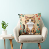 Adorable Tabby Cat in Blossom Garden Throw Pillow クッション (椅子)